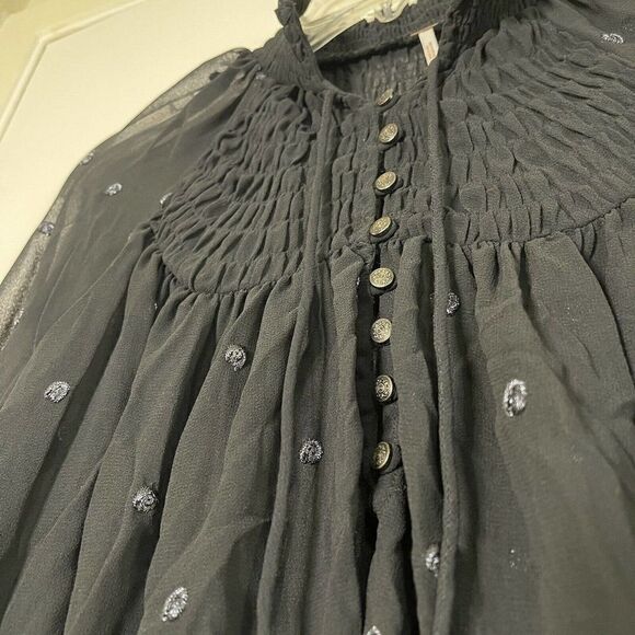Free People Ready to Run Black Chiffon Boho sheer Long sleeve Top XS - Picture 7 of 7